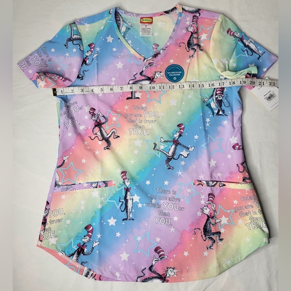 NEW Cat In The Hat Tooniforms Dr. Seuss V-Neck Scrub Top Small Licensed NWT - Picture 12 of 17